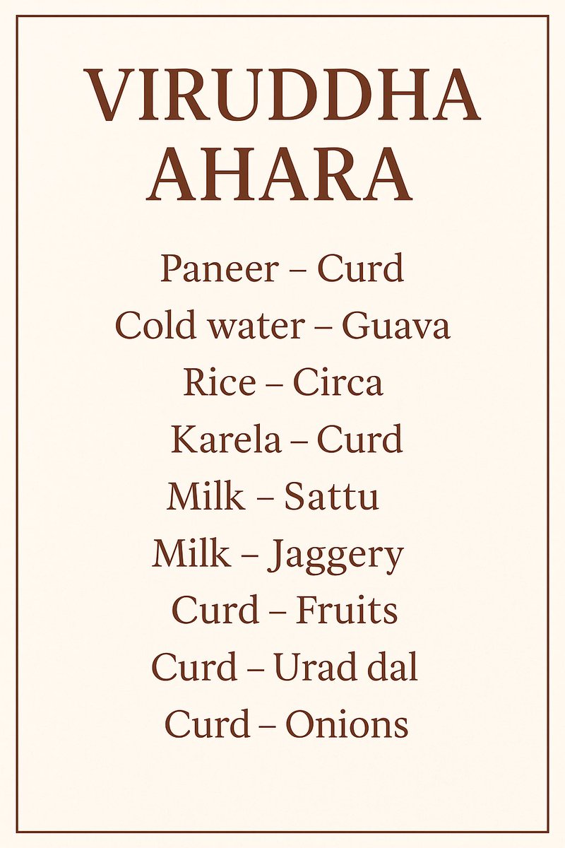 AyusDhari's tweet photo. Your kitchen can be your pharmacy — or your poison. 🧪🍴
Viruddha Aahar (wrong food combos) slowly damage digestion, immunity &amp; mind.
Avoid the trap of taste, embrace the science of balance.
Ayurveda speaks. Are we listening?”
#Ayurveda #ViruddhaAahar #GutWisdom #HealingFoods https://t.co/hjU5eeu51d