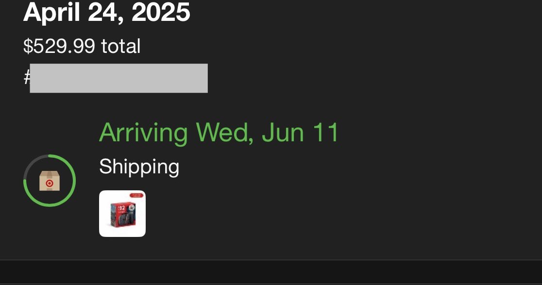 April #NintendoSwitch2 preorder arriving a week after launch? Never preordering from <a href="/Target/">Target</a> ever again lmao