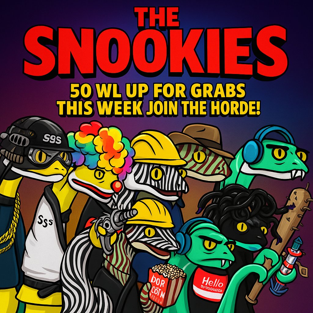 LosSnookies's tweet photo. 🔥 This week, all 50 WLs are up for grabs! 🔥
Join the Snookies horde! 🐍👑
A crazy universe, a unique army, a stylish future.

⏳ Don't miss your chance.
💥 Mint pending.
🎯 Join us!

#SnookiesNFT #Whitelist #NFTCommunity #PFP #Web3 https://t.co/JHT250rr15