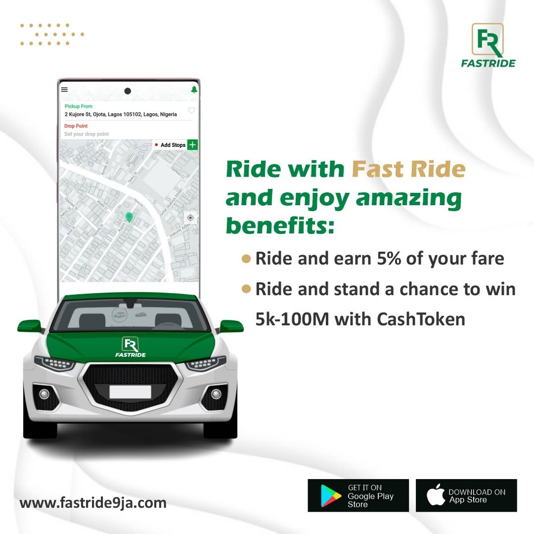 fastrideltd's tweet image. Get ready to ride your way to rewards! 
Ride with Fast Ride and enjoy benefits:
-Earn 5% of your fare. 
-Stand a chance to win N5,000 - N100M with CashToken! 
Book now and start winning! 

Download the Fast Ride app now;
zurl.co/byqii

#FastRide  #Benin #Nigeria #Warri