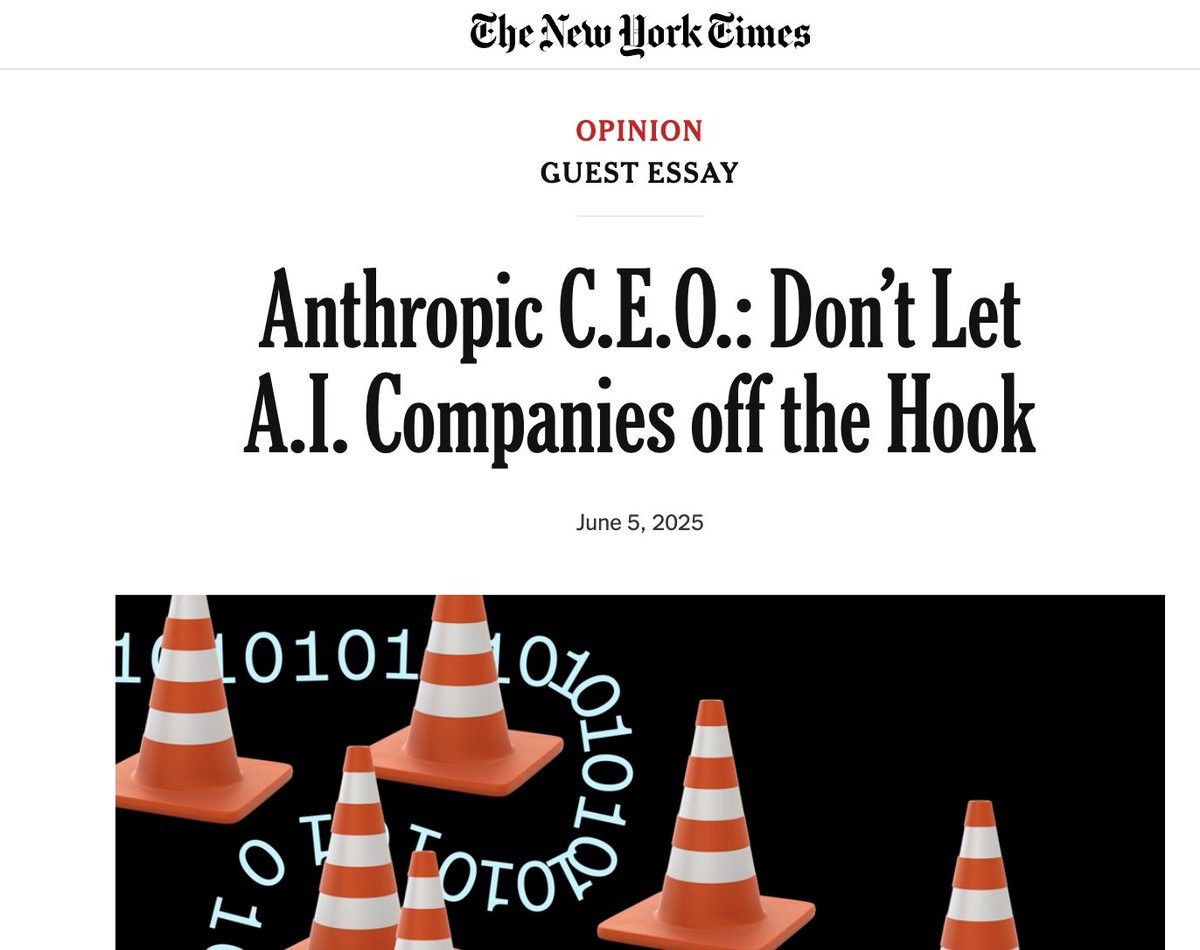 Neil Chilson ⤴️⬆️🆙📈 🚀 (@neil_chilson) on Twitter photo This new op ed by <a href="/DarioAmodei/">Dario Amodei</a> opposing the moratorium doesn't make a ton of sense. It criticizes the gorwing state patchwork, calls for federal transparency regulation, and says state regulation should be focused on transparency, too. Yet he opposes a moratorium? A thread. This new op ed by <a href="/DarioAmodei/">Dario Amodei</a> opposing the moratorium doesn't make a ton of sense. It criticizes the gorwing state patchwork, calls for federal transparency regulation, and says state regulation should be focused on transparency, too. Yet he opposes a moratorium? A thread.