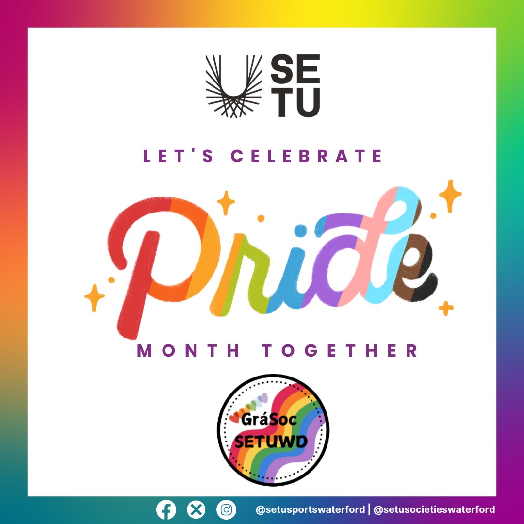SETU Sport Waterford (@setusportswd) on Twitter photo 🌈 Happy Pride Month! 🏳️🌈
This month, SETU Sport and Societies celebrates love, identity, diversity, and the power of being unapologetically yourself. 💛💚💙💜 🌈 Happy Pride Month! 🏳️🌈
This month, SETU Sport and Societies celebrates love, identity, diversity, and the power of being unapologetically yourself. 💛💚💙💜