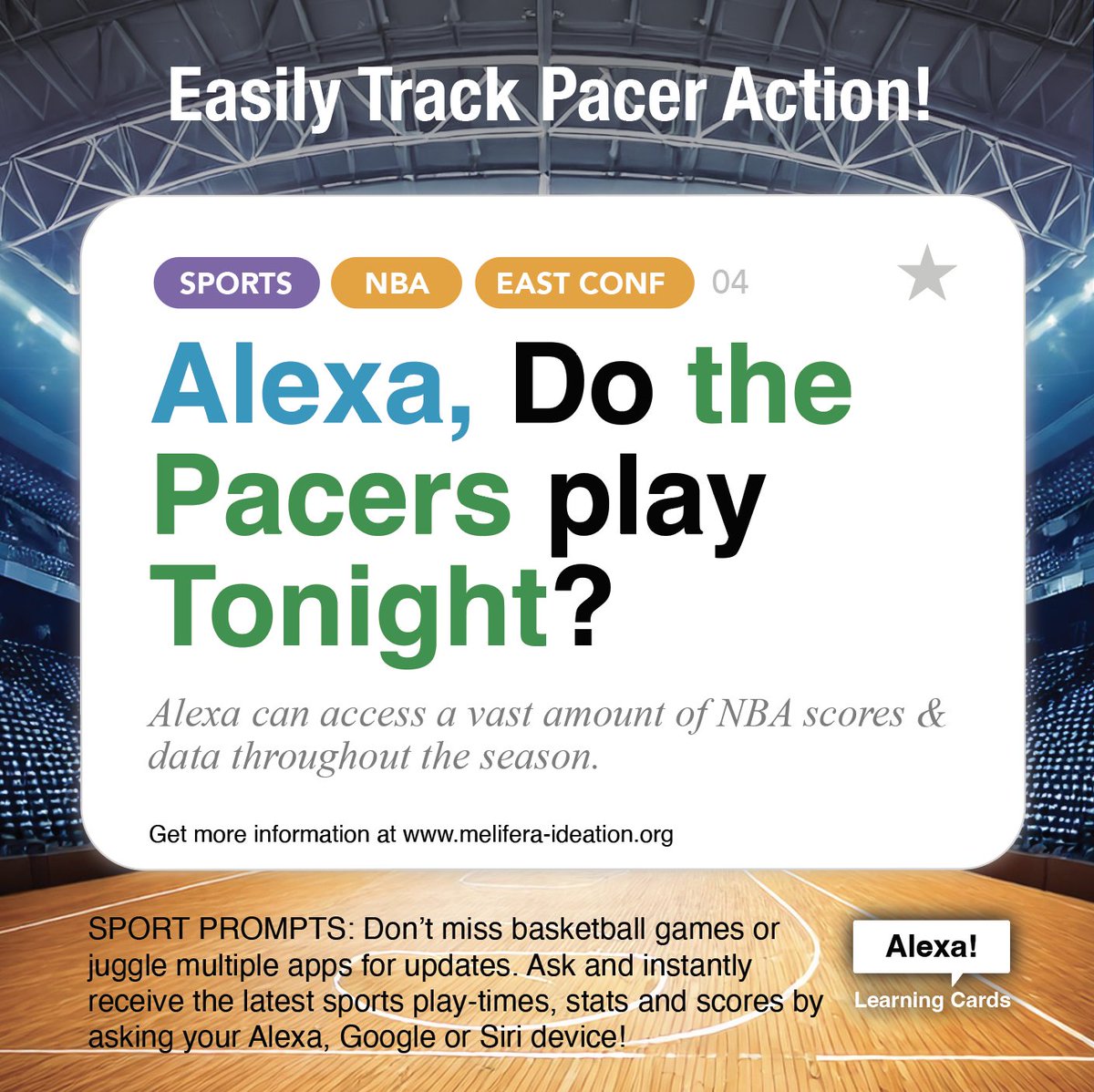 Mel_Ideo's tweet photo. Don’t miss basketball games or juggle multiple apps for updates. Ask and instantly receive the latest sports play-times, stats and scores by asking your device! #SportPrompts #HeyAlexa #AlexaHelp #pacers #nba #basketball #indiana #indianapacers #pacersnation #pacersgamenight https://t.co/Vvcm10Jldz