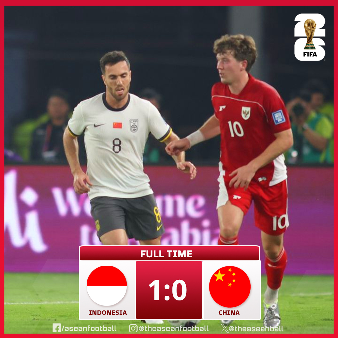 theaseanball's tweet photo. ✨2026 FIFA WORLD CUP QUALIFIERS | AFC's Round 3

FT: Indonesia 🇮🇩 1️⃣-0️⃣ 🇨🇳 China

#FIFA #AFC #WC2026 https://t.co/WdkPGXzzBi