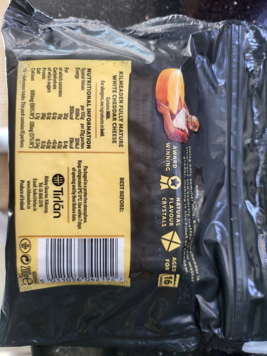 Hi <a href="/kilmeadencheese/">Kilmeaden</a> - oddly, no 'best before' date on package. Only bought in past week. Another pack purchased records "24 Jul 25 / B".  Any tips? Thanks