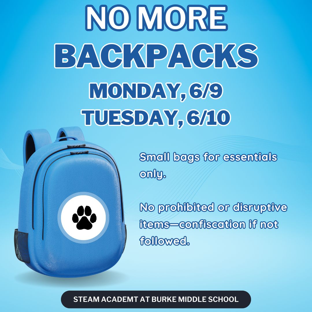 Hey Jaguars! 📷
📷 As we head into the final stretch, please leave your backpacks at home on Monday, June 9th and Tuesday, June 10th. Small bags for essentials are okay, but remember — no prohibited items that could cause a mess or disrupt class.