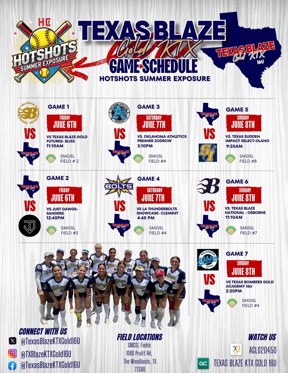 Taylor Akin 2027 (@taylorakin2027) on Twitter photo Time to get to work! Come check out <a href="/BlazeKTXGold16U/">TexasBlazeKTXGold16U</a> at the Hotshot Summer Exposure. Note the games are in The Woodlands this year instead of Conroe. <a href="/BlazeFastpitch/">Texas Blaze</a> <a href="/_LEXsoftball/">Lexington High School Softball</a> <a href="/CoachMara327/">Mara Heidemann Bonilla</a> <a href="/C_robertson10/">Cory Robertson</a> Time to get to work! Come check out <a href="/BlazeKTXGold16U/">TexasBlazeKTXGold16U</a> at the Hotshot Summer Exposure. Note the games are in The Woodlands this year instead of Conroe. <a href="/BlazeFastpitch/">Texas Blaze</a> <a href="/_LEXsoftball/">Lexington High School Softball</a> <a href="/CoachMara327/">Mara Heidemann Bonilla</a> <a href="/C_robertson10/">Cory Robertson</a>
