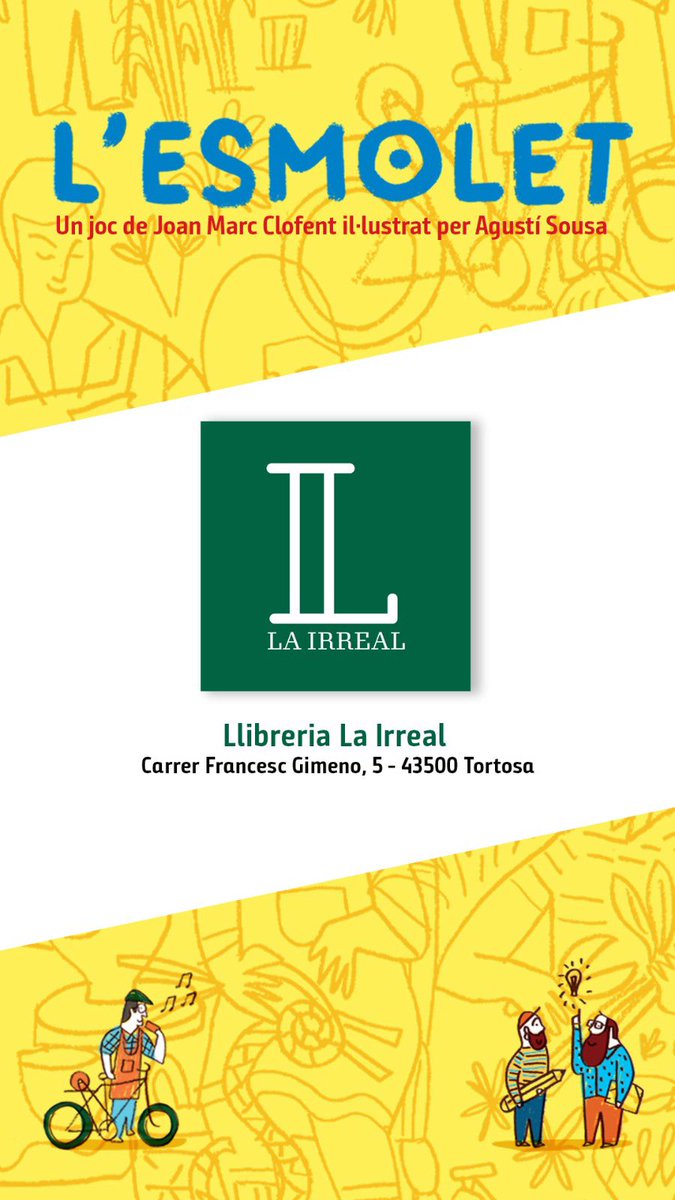 Joc l’Esmolet (@joc_esmolet) on Twitter photo Al #BaixEbre, comarca de l’autor (<a href="/joanmarc_c/">Joan Marc Clofent</a>) i de l’il·lustrador (Agustí Sousa) del #JocEsmolet, ja tenim dos punts nous on comprar el joc!
#Xerta #Tortosa #CalPortal #LaIrreal Al #BaixEbre, comarca de l’autor (<a href="/joanmarc_c/">Joan Marc Clofent</a>) i de l’il·lustrador (Agustí Sousa) del #JocEsmolet, ja tenim dos punts nous on comprar el joc!
#Xerta #Tortosa #CalPortal #LaIrreal