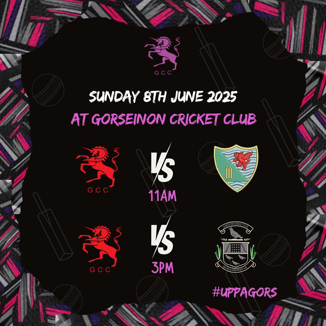 Gorseinon CC (@gorseinoncc) on Twitter photo Women’s Sunday’s Fixtures🏏
Down our ground this Sunday!!
11AM vs <a href="/ynystawe_ycc/">YCC - Ynystawe CC</a>
1PM - Ynystawe vs Gowerton
3PM vs <a href="/GowertonCricket/">Gowerton Cricket</a>
#UPPAGORSWOMENS Women’s Sunday’s Fixtures🏏
Down our ground this Sunday!!
11AM vs <a href="/ynystawe_ycc/">YCC - Ynystawe CC</a>
1PM - Ynystawe vs Gowerton
3PM vs <a href="/GowertonCricket/">Gowerton Cricket</a>
#UPPAGORSWOMENS