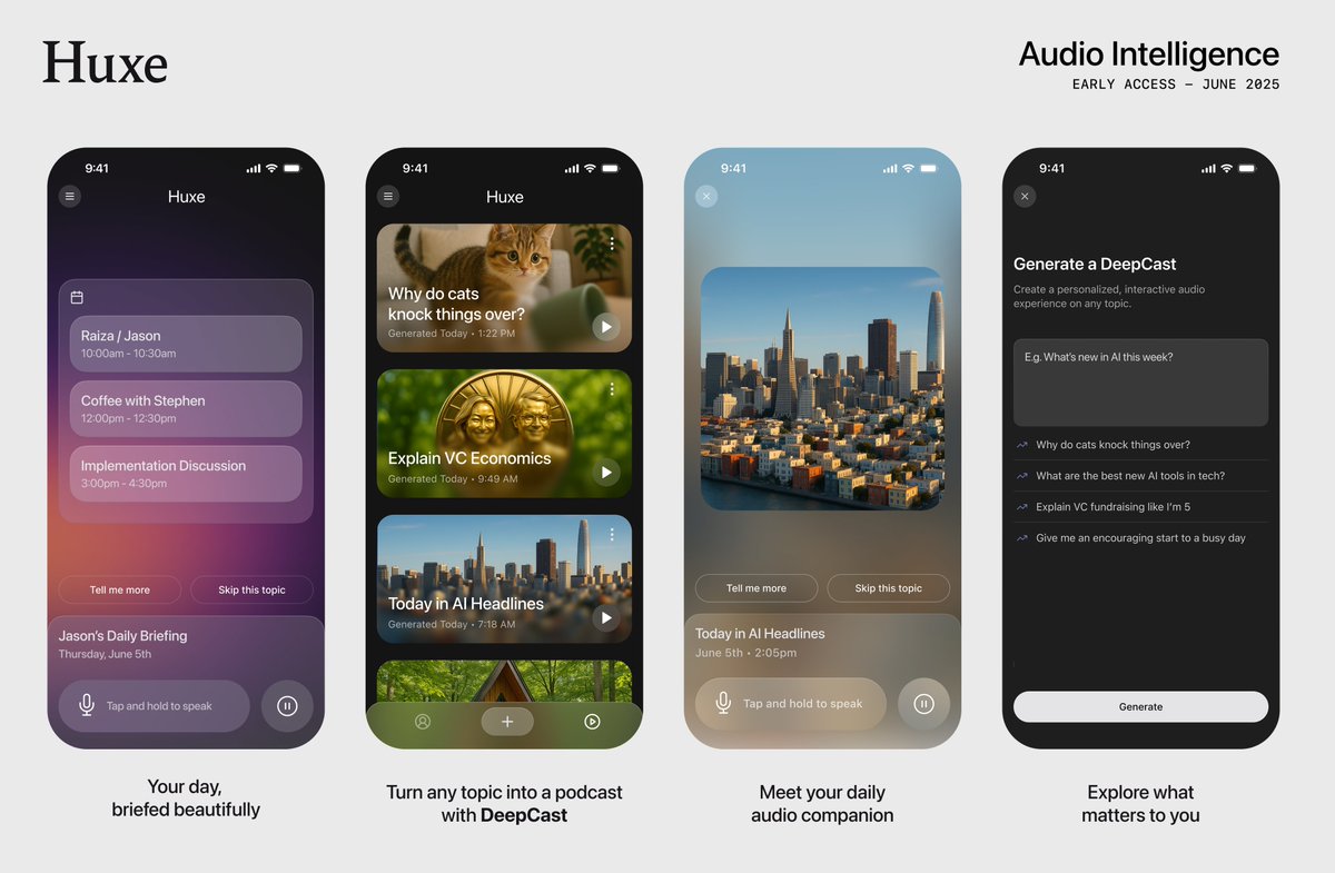 Huxe (consumer) is now live in early access on iOS — a voice-first, AI-native app, reimagining how AI can help  with our day. Here’s what it does and why I’m excited:

🎨 Generative UI: Everyone’s saying voice is the next modality. They’re half right. What’s coming is voice-led