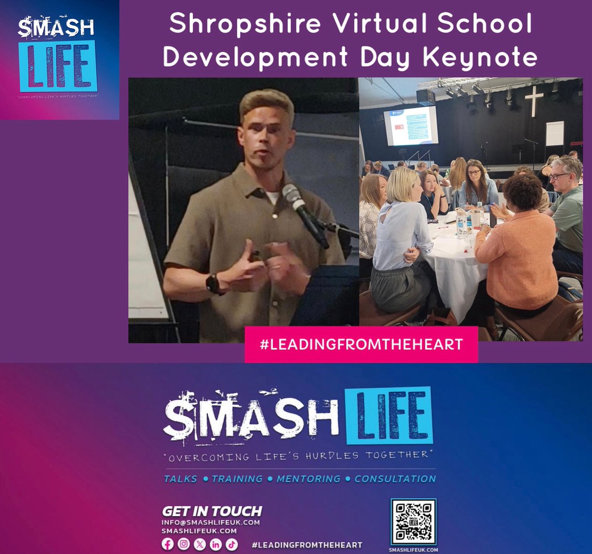 💥Smash Life💥

Thanks so much <a href="/ShropCouncil/">Shropshire Council</a> virtual school for the invite to attend your service development day and deliver a keynote yesterday 

Reminding EVERYONE the journeys our children face, the importance of connection, being braver and leading from the heart 💙❤️