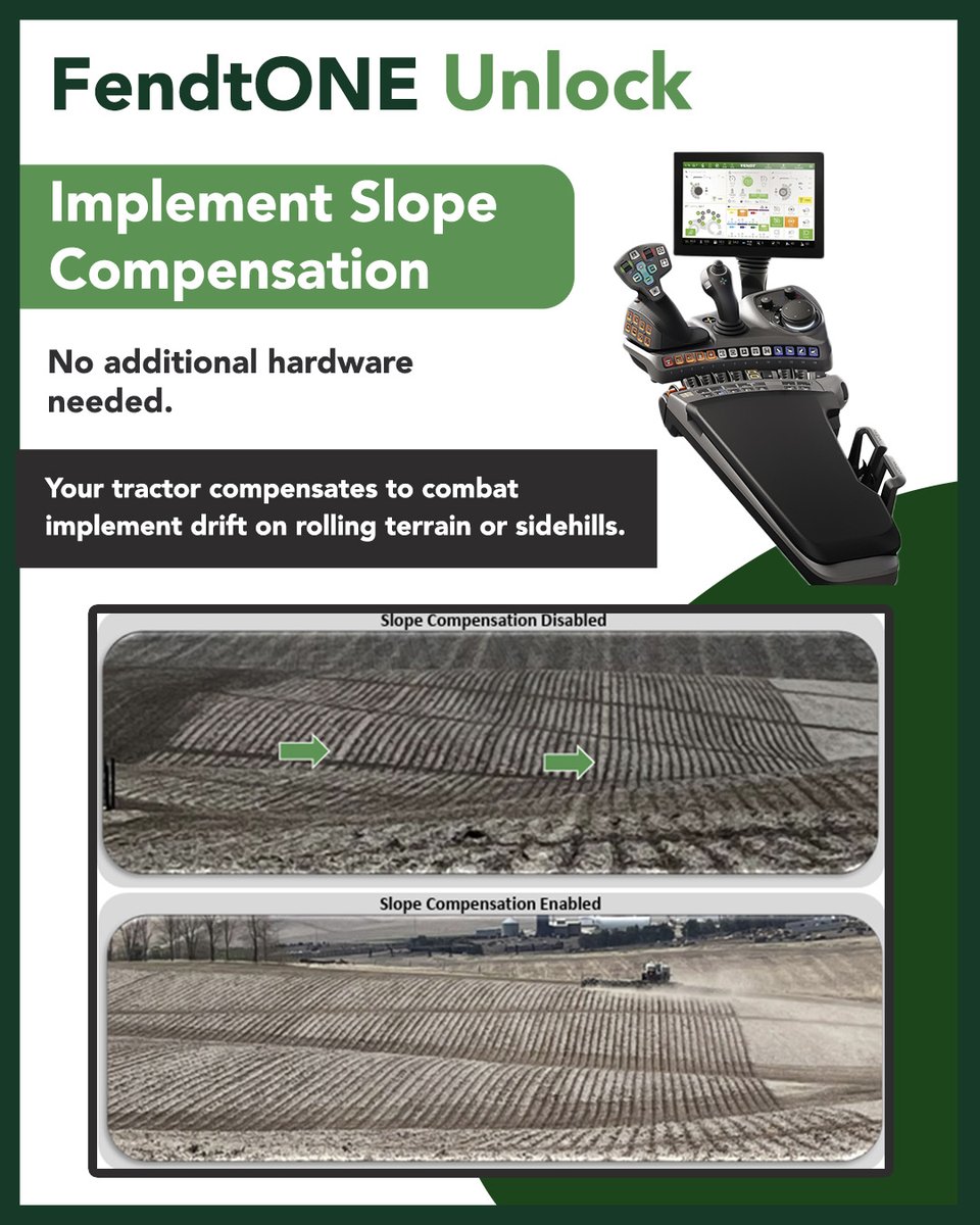 hanlonag's tweet image. 🎯 Keep Implements on Track with #FendtONE Implement Slope Compensation!

✔ Correct drift on slopes.
✔ Works with drawbar/towed implements.
✔ Simple software unlock – no extra hardware.
Upgrade your precision game today! Call Mike Parker 403-329-8686 #FarmingTech #Fendt