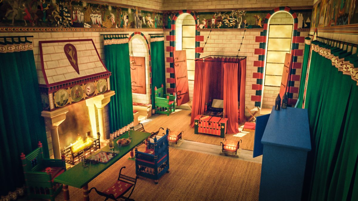 Reminder; this digital reconstitution of the Petit Donjon de Falaise is more accurate than pretty much any depiction of the interior of a medieval castle I've seen in film &amp; tv shows perhaps ever.
Medieval people liked colour &amp; comfort.
It's almost as if they were human!