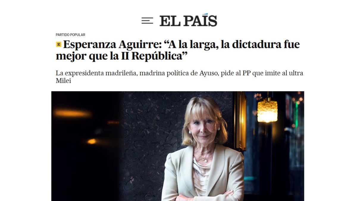 Mayor Oreja, del PP, ja va dir l'any 2007 que el franquisme havia estat "un període d'extraordinària placidesa". Esperanza Aguirre s'expressa en els termes que veieu. Com n'és, de necessària, la memòria democràtica!