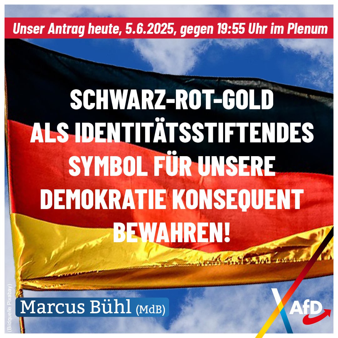 Schwarz-Rot-Gold als identitätsstiftendes Symbol für unsere Demokratie konsequent bewahren – traditionellere Beflaggung von Dienstgebäuden des Staates wiederherstellen!

Unser Antrag heute gegen 20 Uhr im Plenum:

dserver.bundestag.de/btd/21/003/210…