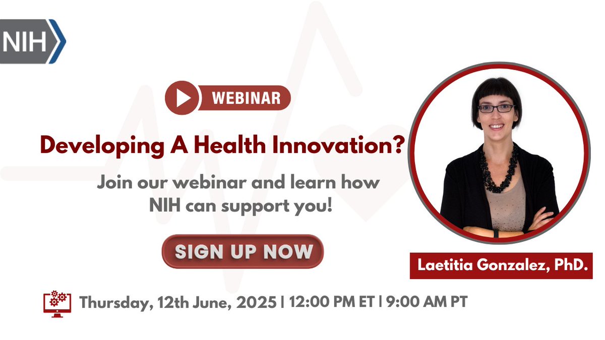 🎯 #NIH Funding Webinar — Back by Popular Demand!

Got a life-changing health innovation? NIH SBIR/STTR grants offer $2M+ in funding—but the process can be overwhelming.

Join us June 12 at 12 PM ET / 9 AM PT as Dr. Laetitia Gonzalez breaks it down!

🔗forms.gle/CfZtiPRZf7Zftw…