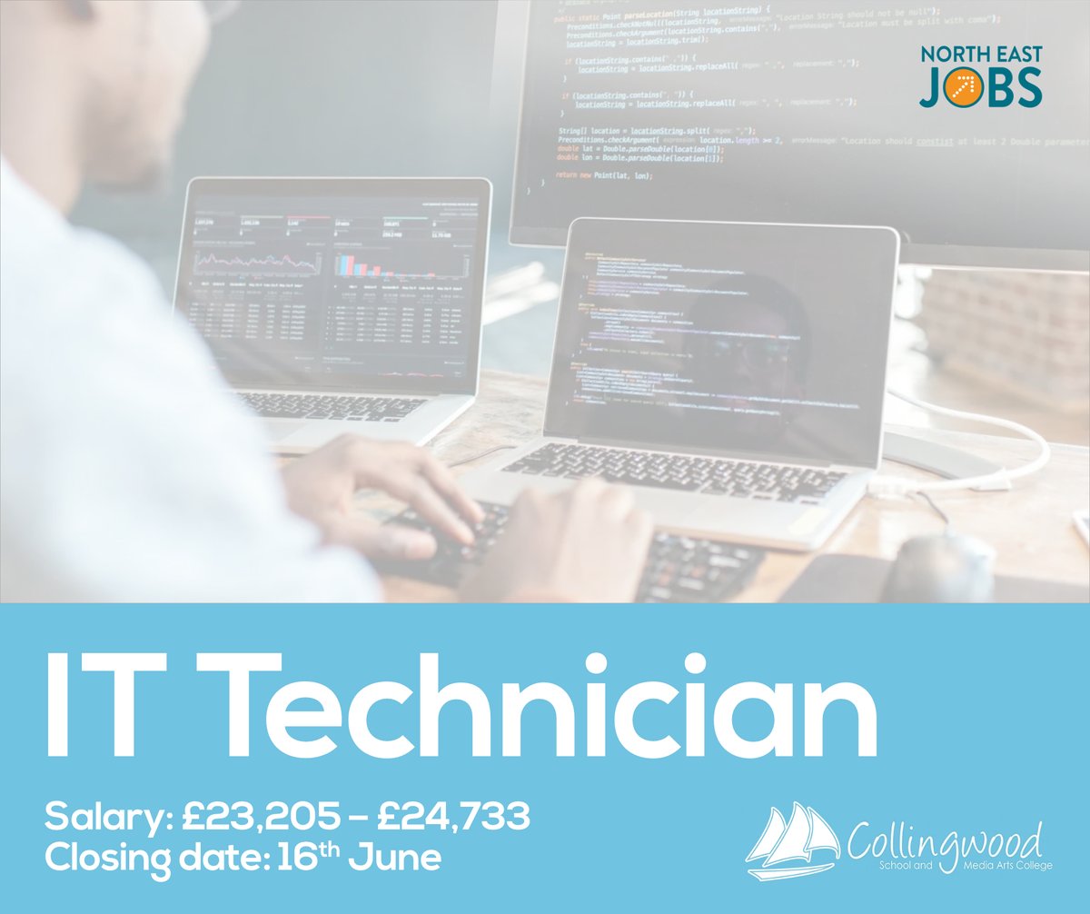 The Governors <a href="/Collingwood_Edu/">Collingwood School and Media Arts College</a> are seeking a skilled IT Technician to provide an efficient and effective ICT service to staff and students.

Find out more 👉 ow.ly/KzRY50W4OkJ

💷Salary: £23,205 – £24,733
📆Closing date: 16th June

#PublicSectorJobs <a href="/N_landCouncil/">Northumberland County Council</a>
