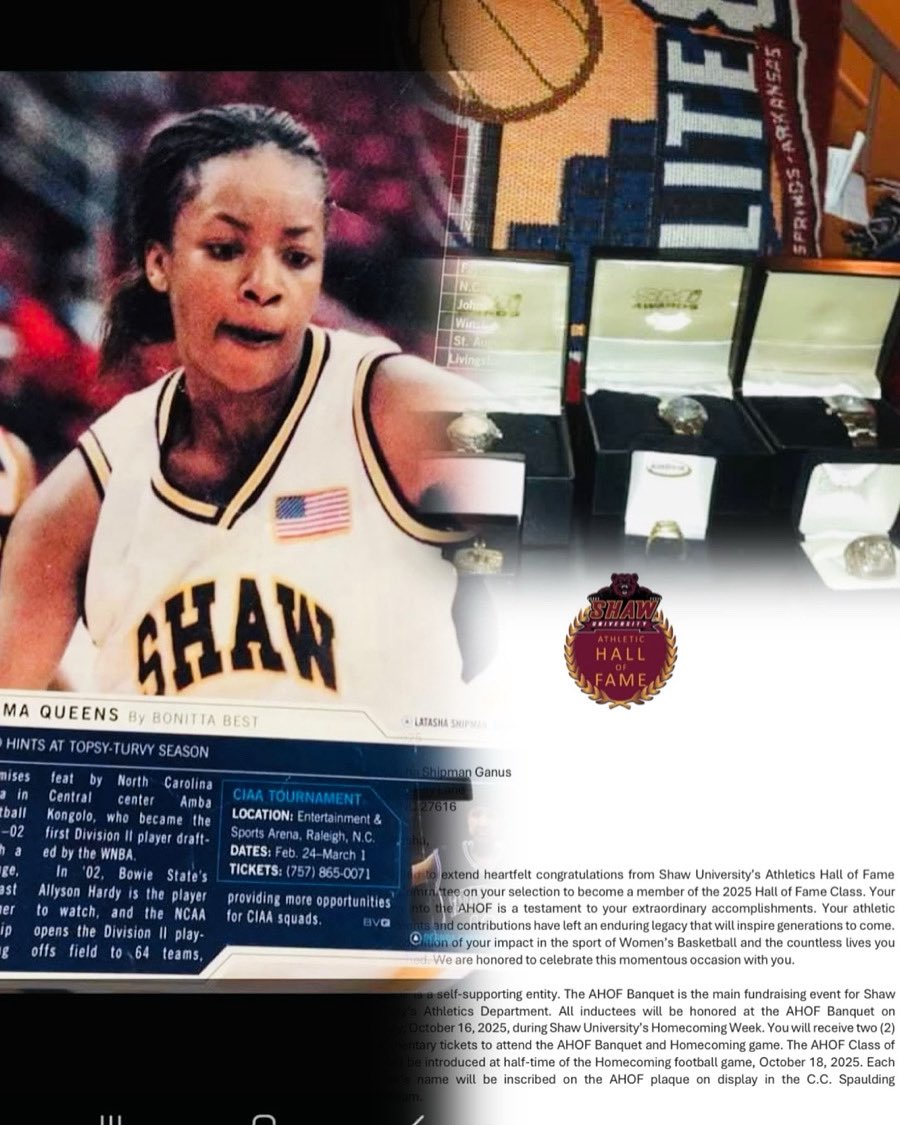 ✨ Hall of Fame Bound ✨
I’m humbled and honored to be inducted into the Shaw University WBB HOF! 🙌🏾 

There were times I wasn’t sure this moment would come… but GOD!

Thank you to my family, mentors, players, and quiet supporters — this is for US! 🏀❤️ #ShawU #HallOfFame #God