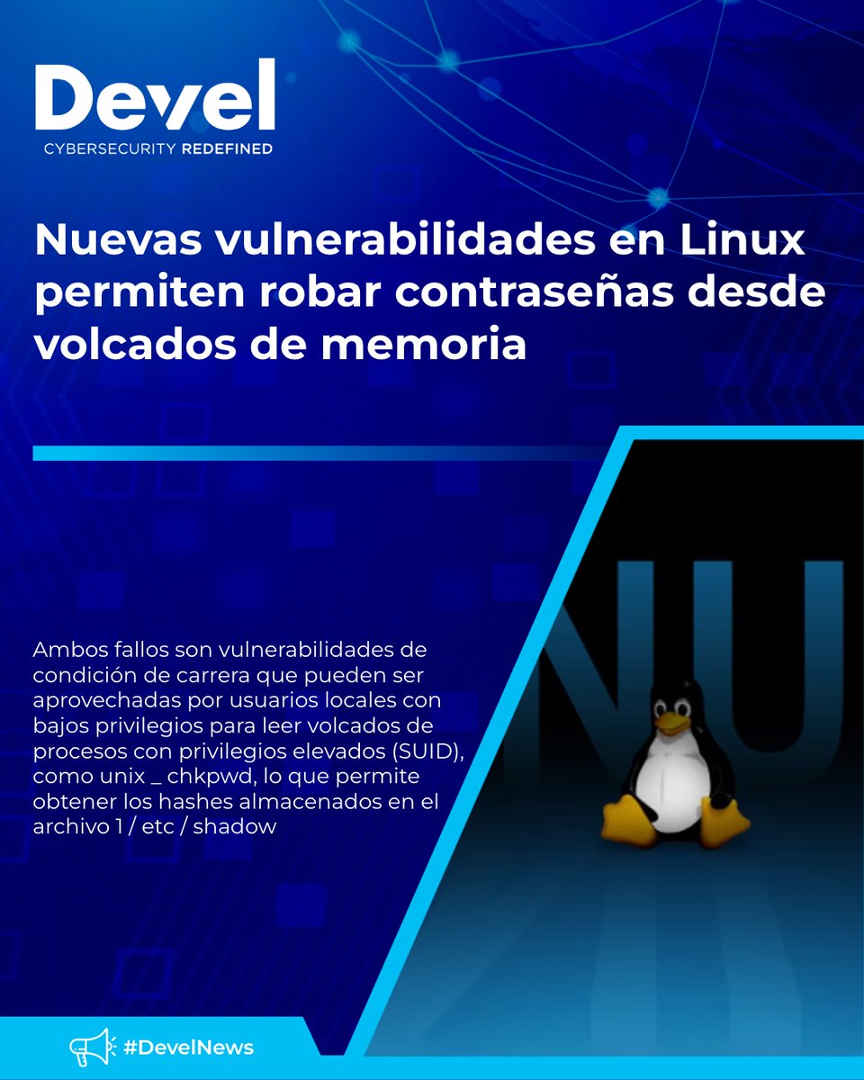 develsecurity's tweet image. #CybersecurityNEWS🔴👨💻👾 Nuevas vulnerabilidades en Linux permiten robar contraseñas desde volcados de memoria
Ver más: bit.ly/43NNgT3
#ciberseguridad #cybersecurityawareness #DevelNews #DevelGroup