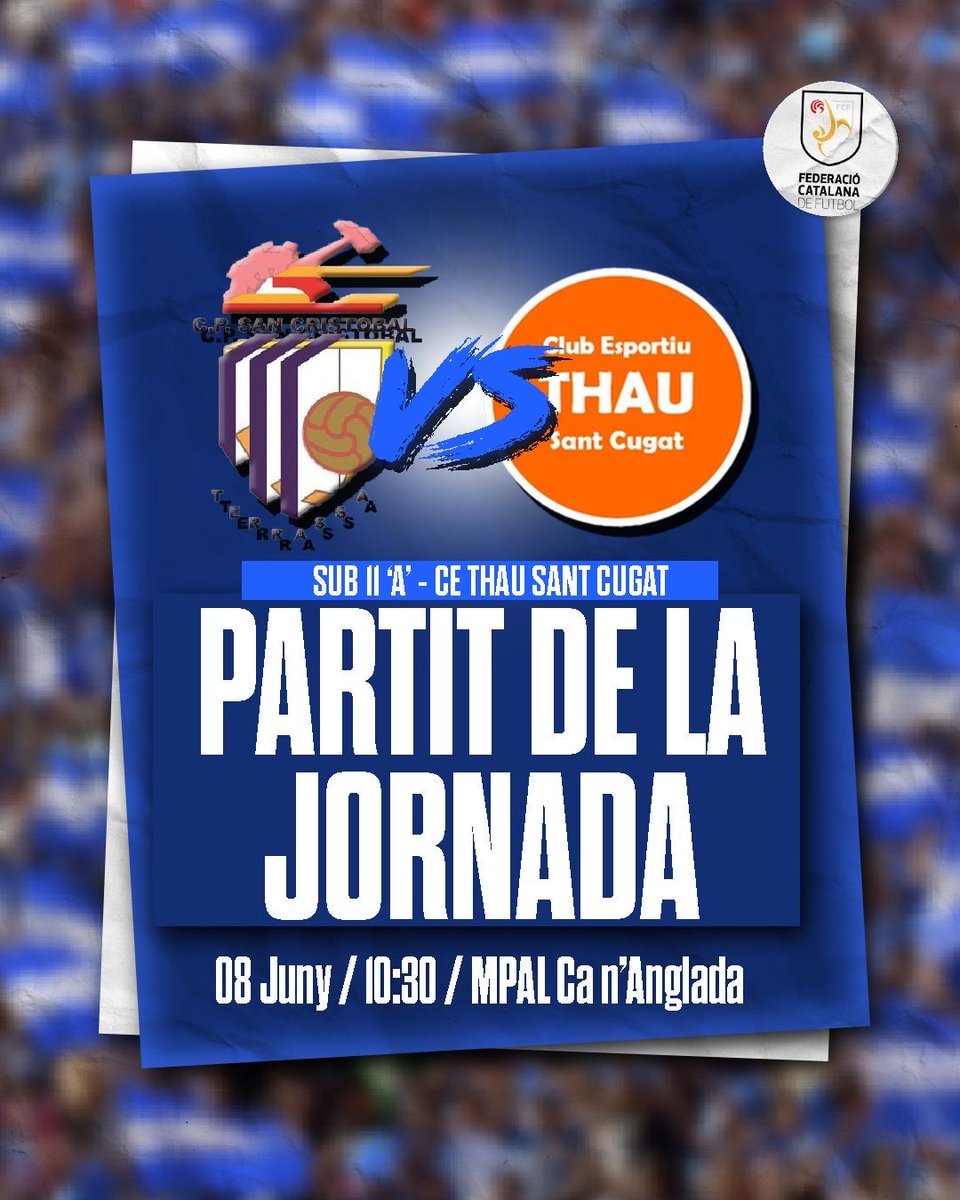 🔜 Aquest diumenge tenim PARTIT DE LA JORNADA al nostre #futbolbase‼️

📆 Diumenge 08 Juny
🕗 10.30h
🆚 @thausantcugat 
🏟️ MPAL Ca n’Anglada

#AraEsElMoment