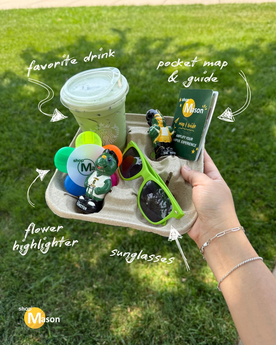 Just us with our summer campus essentials 🍵🗺️✏️🕶️✨

#shopMason #CampusDining #CampusLife