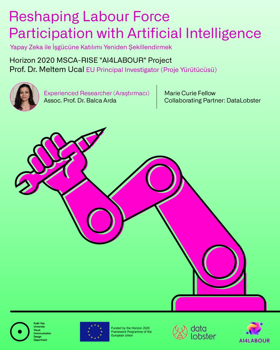 khas_vcd's tweet photo. As part of the “AI4Labour” project led by Prof. Dr. Meltem Ucal (EU Principal Coordinator), Assoc. Prof. Dr. Balca Arda will be conducting cross-comparison research on "Reshaping Labour Force Participation with AI" in collaboration with associate partner DataLobster. https://t.co/56cOoNCmAb