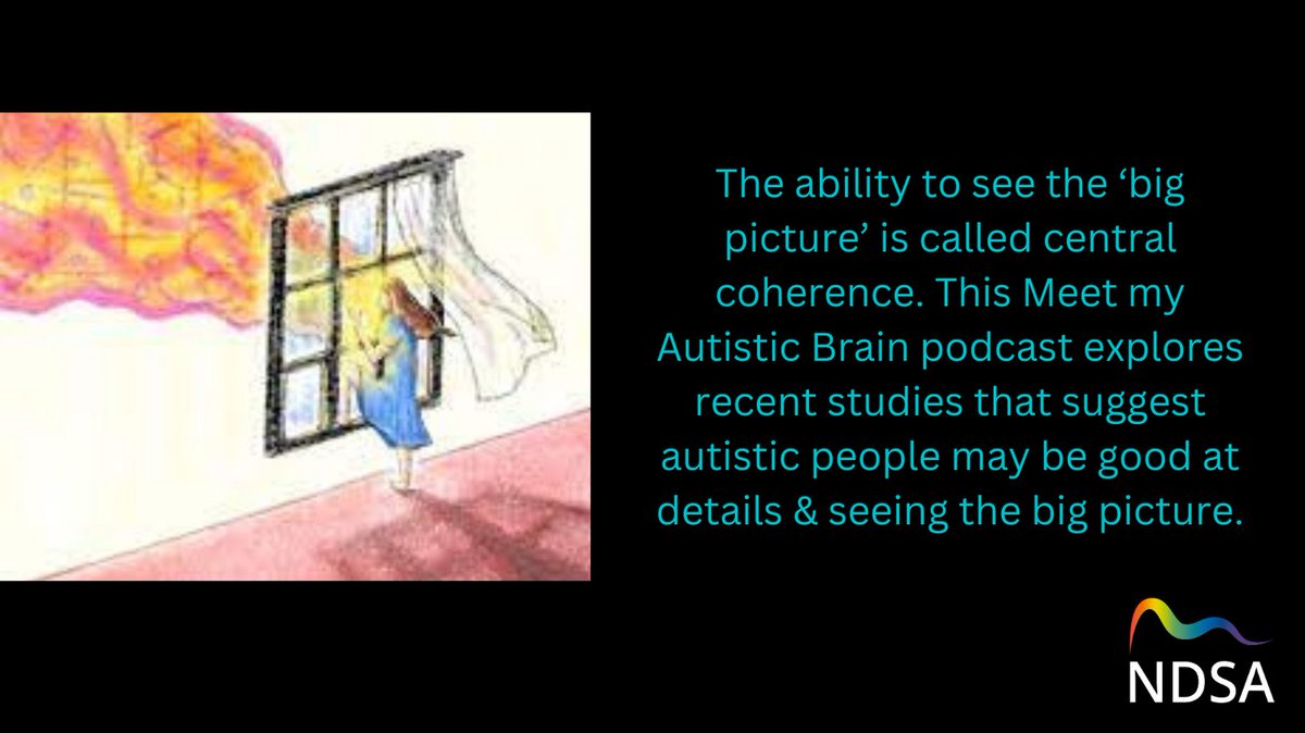 'The ability to see the ‘big picture’ is called central coherence. This Meet my Autistic Brain podcast explores studies that suggest autistic people may be good at details &amp; seeing the big picture. #ActuallyAutistic buzzsprout.com/1782001/153448… ndsa.uk/forum/