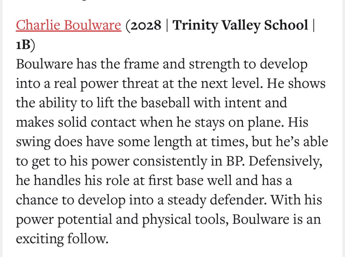Thank you for the write up! <a href="/PrepBaseball_TX/">Prep Baseball Texas</a>