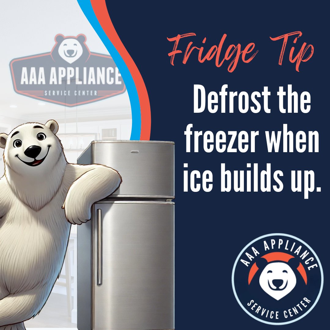 AAA_Service's tweet image. Too much ice buildup in your freezer? It reduces efficiency and takes up space! Defrost when the ice is over ¼ inch thick to keep things running smoothly. 

#AAAappliance #FreezerTips