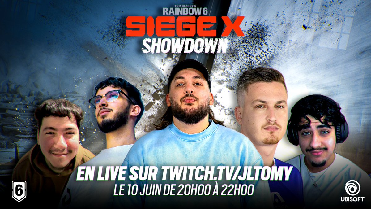 ENEMY (@enemy_n1) on Twitter photo Une soirée. Une team. Un Showdown 🏆
Rendez-vous le 10 juin à partir de 20h sur Twitch !
R6 Siege X avec les GOATS @JLTOMY, <a href="/Fakemonstre/">Fake 👽</a>, <a href="/Wati_V1/">Wati 💎</a> & <a href="/KadaLight/">Kada</a> 💥
Merci à <a href="/UbisoftFR/">Ubisoft FR 🇫🇷</a> & <a href="/Rainbow6FR/">Rainbow Six Siege FR</a> pour cette opportunité 🧡
#RainbowSixSiege Collaboration commerciale Une soirée. Une team. Un Showdown 🏆
Rendez-vous le 10 juin à partir de 20h sur Twitch !
R6 Siege X avec les GOATS @JLTOMY, <a href="/Fakemonstre/">Fake 👽</a>, <a href="/Wati_V1/">Wati 💎</a> & <a href="/KadaLight/">Kada</a> 💥
Merci à <a href="/UbisoftFR/">Ubisoft FR 🇫🇷</a> & <a href="/Rainbow6FR/">Rainbow Six Siege FR</a> pour cette opportunité 🧡
#RainbowSixSiege Collaboration commerciale
