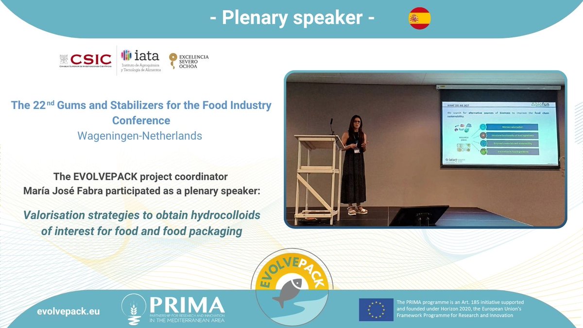 📢Great news! Our project coordinator, was a plenary speaker at the Gums &amp; Stabilizers Conference. The CSIC team highlighted the project advancements in valorization strategies for hydrocolloids in food &amp; food packaging. Stay tuned!
<a href="/agroalnext_GVA/">AGROALNEXT_GVA PPCC Agroalimentación</a> <a href="/PrimaProgram/">PRIMA Program Mediterranean Partnership 🇪🇺</a> <a href="/FoodPackGroup/">Packaging Group</a>