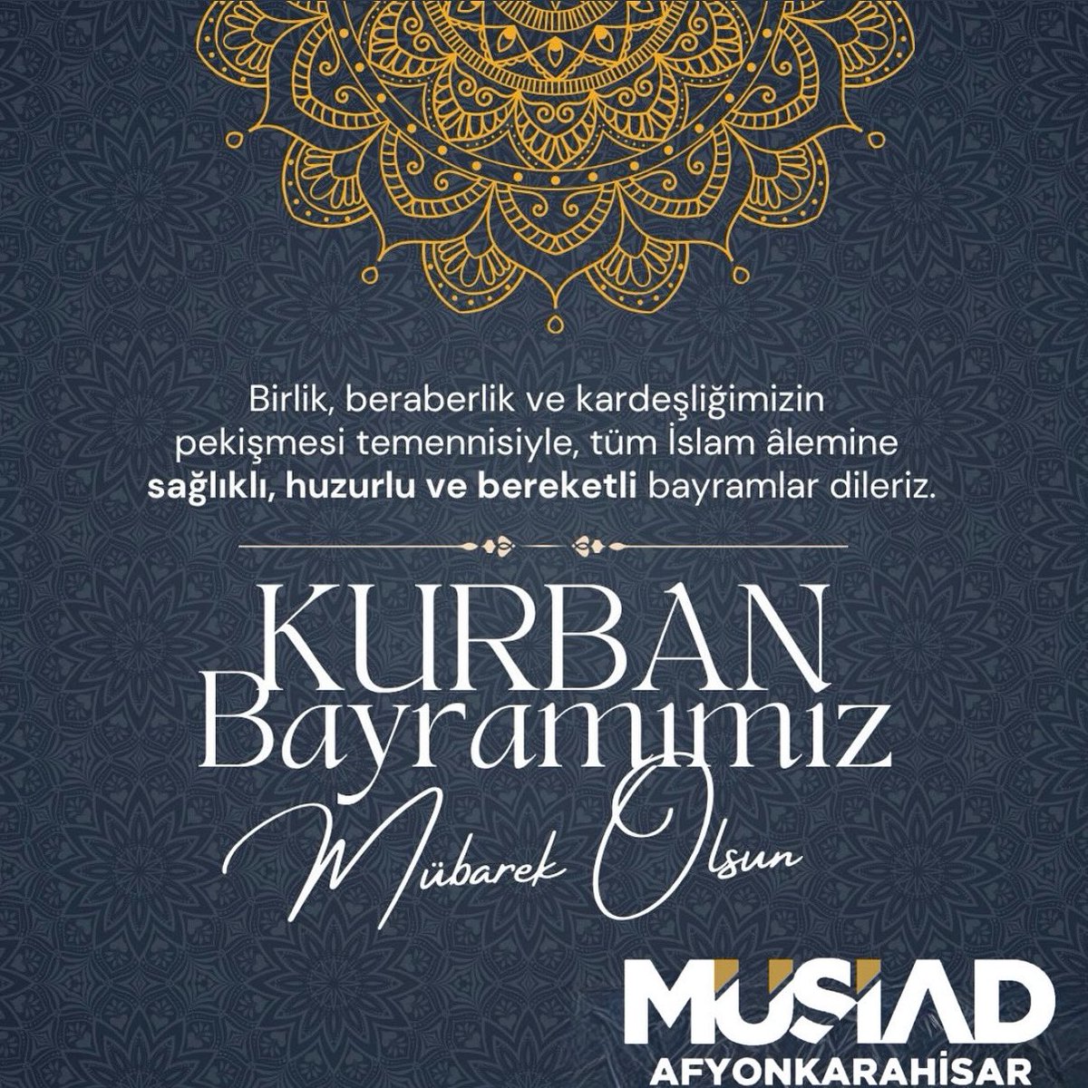 Birlik, beraberlik ve kardeşliğimizin pekişmesi temennisiyle, milletimiz ve tüm İslam âlemine sağlıklı, huzurlu ve bereketli bayramlar dileriz.

Kurban Bayramımız mübarek olsun.
