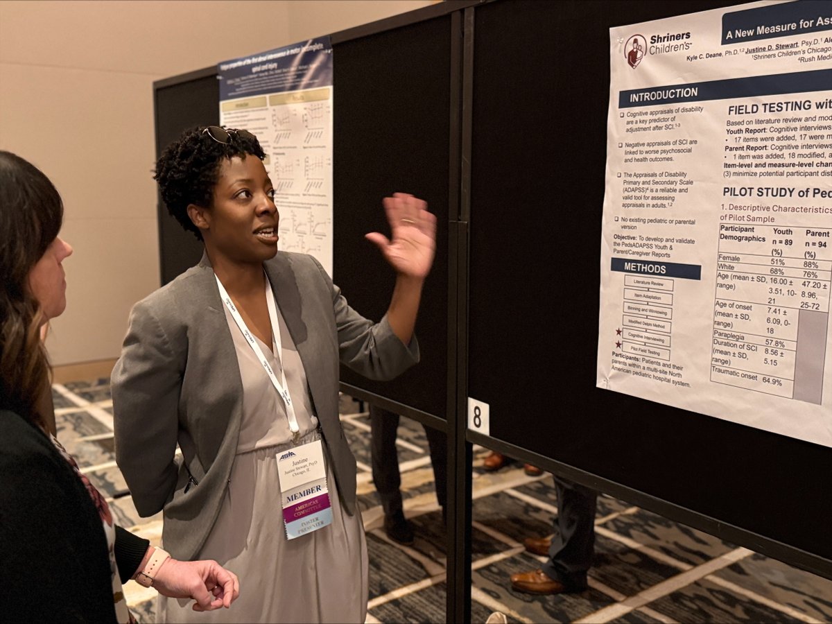 Shriners Children's Chicago (@shrinerschicago) on Twitter photo Justine Stewart, PsyD from <a href="/ShrinersChicago/">Shriners Children's Chicago</a> presents a poster on Monday at ASIA spine scientific meeting. The PedADAPSS, the first pediatric appraisal of disability is being pilot tested for accuracy. This poster has early results from that testing. #ASIA2025 Justine Stewart, PsyD from <a href="/ShrinersChicago/">Shriners Children's Chicago</a> presents a poster on Monday at ASIA spine scientific meeting. The PedADAPSS, the first pediatric appraisal of disability is being pilot tested for accuracy. This poster has early results from that testing. #ASIA2025