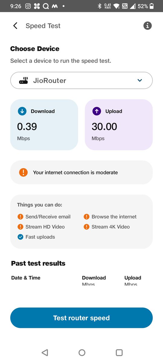 vishalkapadi's tweet photo. 0.39 mbps?? @reliancejio
@JioCare  i have been complaining since the last 10 days for the same. Every time I give a call they ask me to reboot the router. It has become a routine now. 0 help apart from this.

DONT BUY JIO AIRFIBER https://t.co/4Iu5rA40YP
