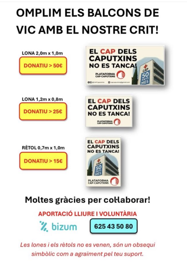 PODEU ACONSEGUIR LA VOSTRA LONA A L’ESTANC DE LA FINA (C/NOU 90)

OMPLIM ELS BALCONS!!!