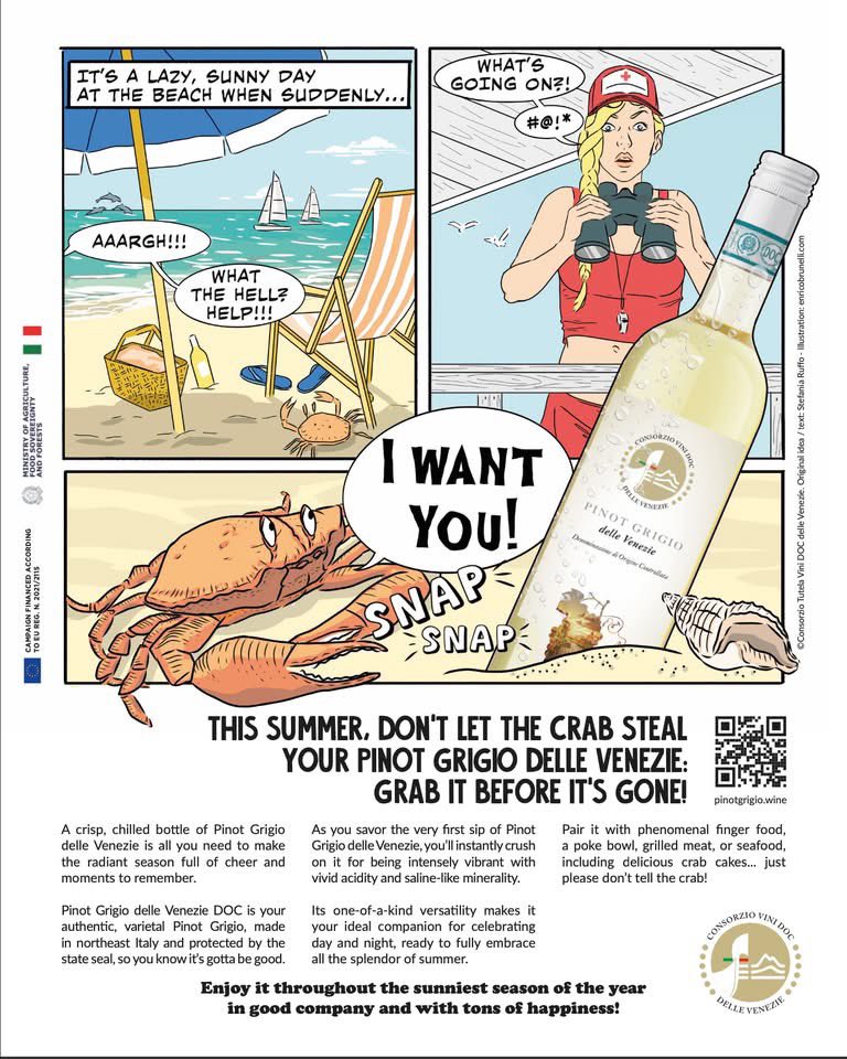 THIS SUMMER, DON'T LET THE CRAB STEAL YOUR Pinot Grigio delle Venezie GRAB IT BEFORE IT'S GONE!

I had the incredible pleasure of creating this storytelling for <a href="/delleVenezie/">Pinot Grigio Delle Venezie DOC</a>  and Full Pour Mag
Enjoy reading more on full-pour.com/product/full-p…
#fullpour #dellevenezie #pinotgrigio