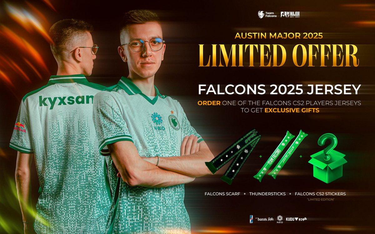 Major’s almost here and we’ve got a limited-time gift offer with my jersey. Don’t miss out 👀

🔗| store.falcons.sa/en/kyxsan