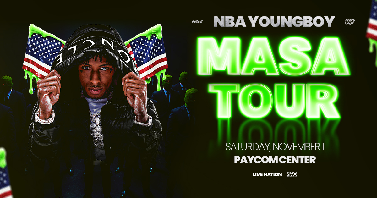 PRESALE HAPPENING NOW 🚨 Secure your tickets before they go on sale for NBA YoungBoy LIVE in the 405 on Saturday, November 1! Click the link below and use code 405LIVE to access the presale!

🎟️: bit.ly/NBAYSTix

Tickets go on sale this Friday, June 6!
