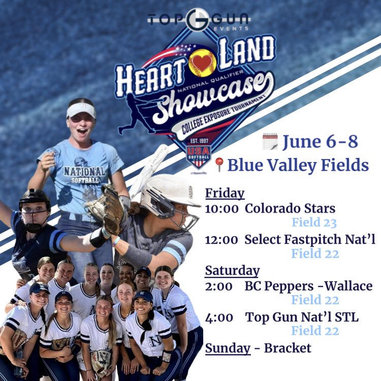 🥎This weekend: Top Gun Heartland College Showcase - Invite Division
📍Kansas City, KS
Returning to defend our title!⭐️⭐️⭐️
Great competition. Let’s Go!!