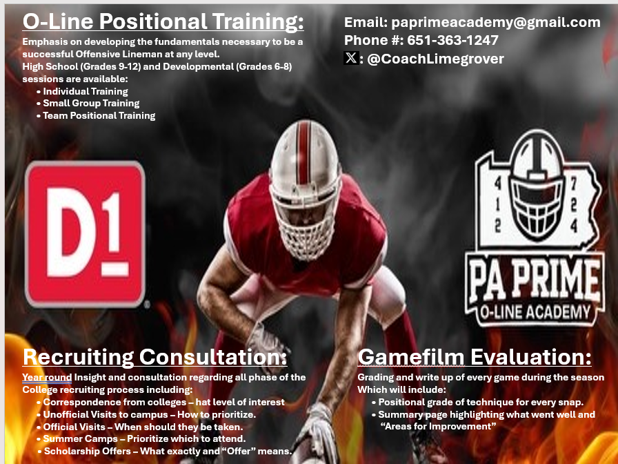 Coach Matt Limegrover (@coachlimegrover) on Twitter photo It keeps growing and growing! Another great night at a packed <a href="/d1northpitt/">D1 North Pittsburgh</a> . Had multiple sessions filled with guys hungry to improve their game. Developing the physical AND mental aspect of O-Line play is the primary focus of PA PRIME O-Line Academy. Train with the BEST! It keeps growing and growing! Another great night at a packed <a href="/d1northpitt/">D1 North Pittsburgh</a> . Had multiple sessions filled with guys hungry to improve their game. Developing the physical AND mental aspect of O-Line play is the primary focus of PA PRIME O-Line Academy. Train with the BEST!