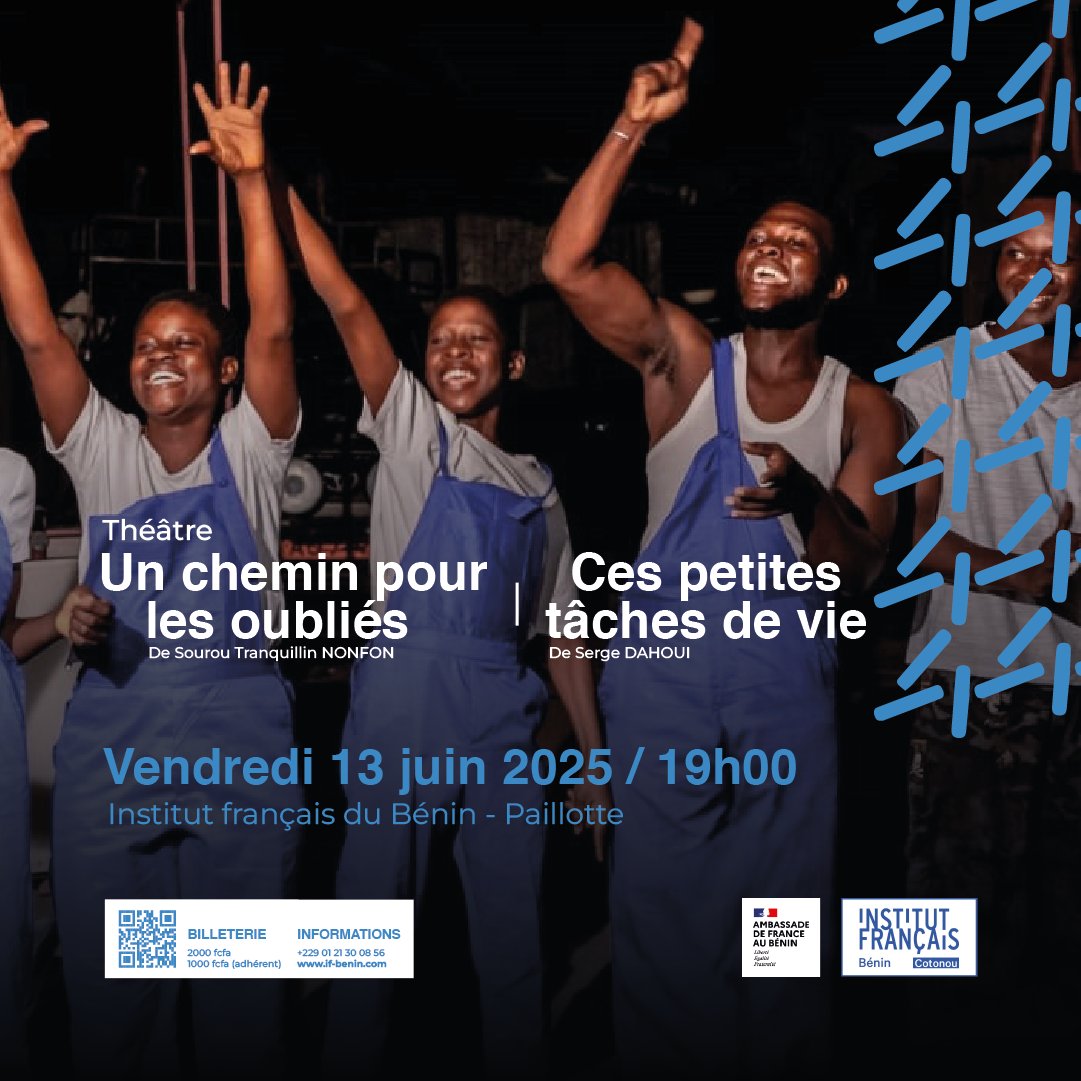 IF_Benin's tweet photo. #auprogramme
✅Ciné-Bénin
Mar. 10 juin – 19h00 – Auditorium
✅La Biennale «nyɔnù hàngbè»
10 et 11 juin – 20h – Paillote
✅MiKwabo Club
Jeu. 12 juin - 18h - Brasserie
✅Théâtre
Ven. 13 juin – 19h – Paillotte
✅Défi’les danses
10 au 14 juin – Centre MULTICORPS
✅Expo Artmonie https://t.co/f9NVXNyPMu