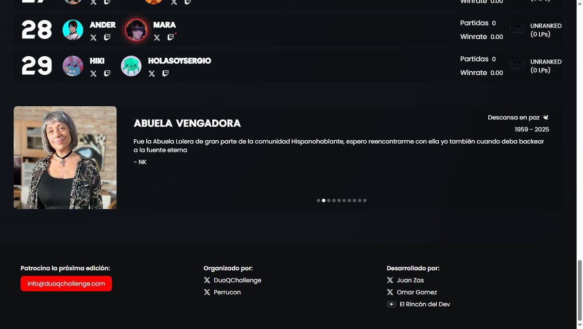 Hemos puesto un tributo en honor a AbuelaVengadora con mensajes de su comunidad y compañeros al final de la web.

QEPD Ana🕊️