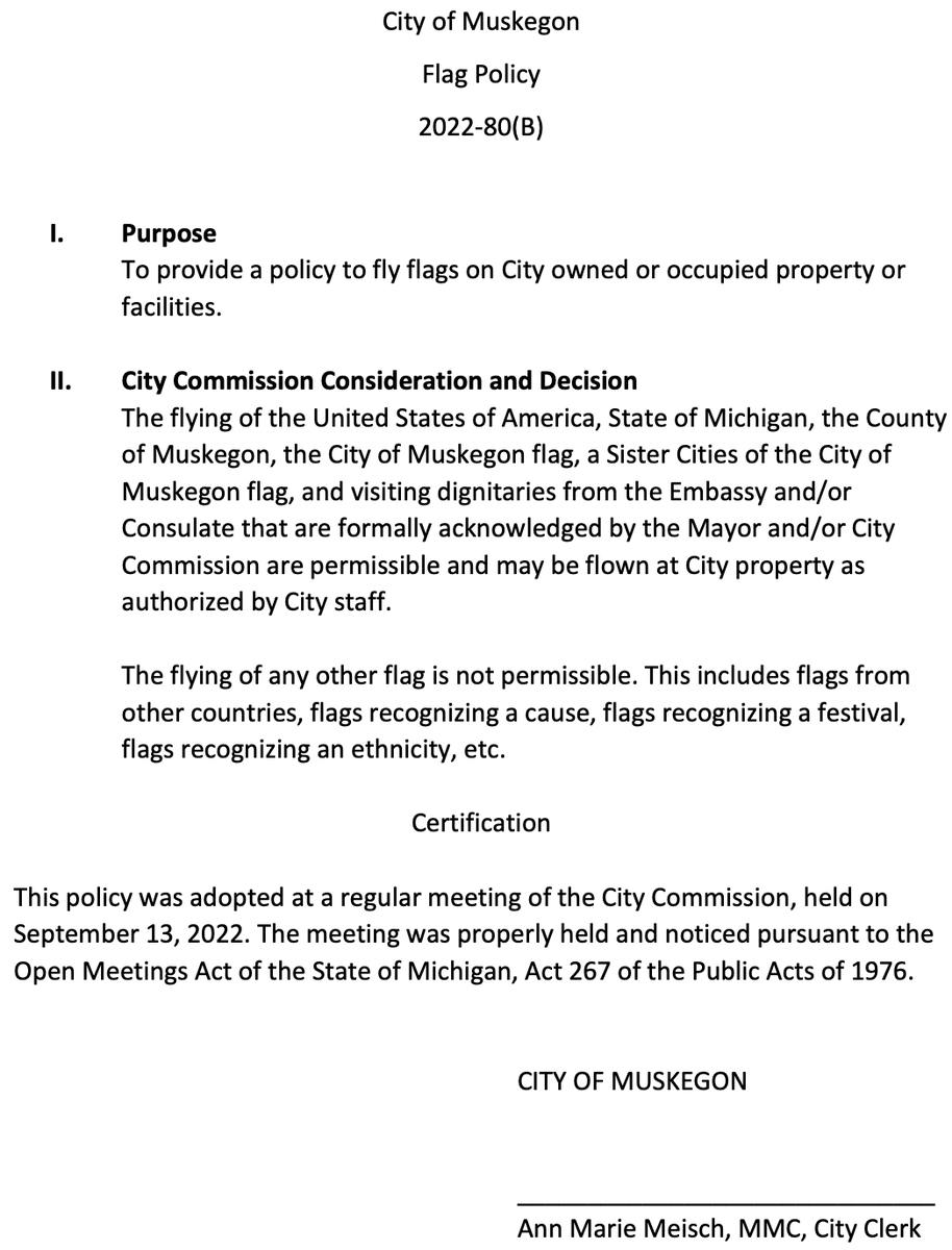 cityofmuskegon's tweet photo. Mayor Ken Johnson proudly raises Pride Flag at City Hall in VIOLATION of City Flag Policy. Here in Muskegon, COMPELLED SPEECH trumps FREE SPEECH and residents WILL OBEY regardless of personal beliefs. https://t.co/nWEPlSQgxY