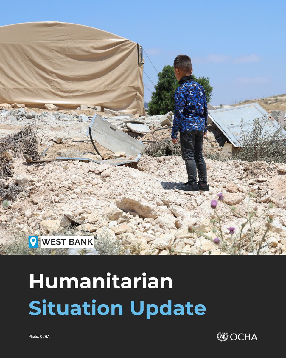 Risks of forcible transfer in the #WestBank are rising.

Herders report more intimidation and violence by Israeli settlers.

Israeli forces have operated across the north, arresting people, destroying roads and disrupting access to services.

Read more: ochaopt.org/content/humani…