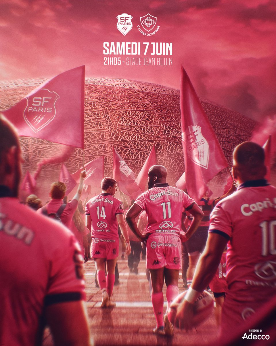 Stade Français Paris (@sfparisrugby) on Twitter photo 𝐃𝐞𝐫𝐧𝐢𝐞𝐫 𝐜𝐨𝐦𝐛𝐚𝐭 à Jean Bouin ⚔️
Rendez-vous samedi.
🎟 billetterie.stade.fr
#SFPCO by <a href="/AdeccoFrance/">Adecco France</a> 𝐃𝐞𝐫𝐧𝐢𝐞𝐫 𝐜𝐨𝐦𝐛𝐚𝐭 à Jean Bouin ⚔️
Rendez-vous samedi.
🎟 billetterie.stade.fr
#SFPCO by <a href="/AdeccoFrance/">Adecco France</a>