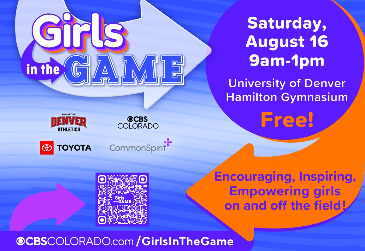 Elaine Torres (@etorresdenver) on Twitter photo We are so excited for our 2nd annual Girls in the Game! Please join <a href="/CBSNewsColorado/">CBSColorado</a> & <a href="/DU_Pioneers/">Denver Athletics</a> on Saturday, August 16th from 9am-1pm at the University of Denver. Thank you to our sponsors - your Front Range Toyota Stores and <a href="/commonspirit/">CommonSpirit Health</a>!! <a href="/Romi_Bean/">Romi Bean</a> #CBSGirlsintheGame We are so excited for our 2nd annual Girls in the Game! Please join <a href="/CBSNewsColorado/">CBSColorado</a> & <a href="/DU_Pioneers/">Denver Athletics</a> on Saturday, August 16th from 9am-1pm at the University of Denver. Thank you to our sponsors - your Front Range Toyota Stores and <a href="/commonspirit/">CommonSpirit Health</a>!! <a href="/Romi_Bean/">Romi Bean</a> #CBSGirlsintheGame