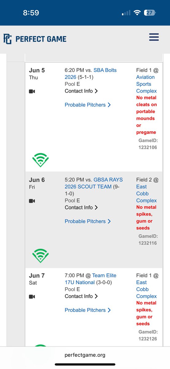 Schedule for this weeks <a href="/PerfectGameUSA/">Perfect Game USA</a> Beast of the East! <a href="/PG_Scouting/">Perfect Game Scout</a>