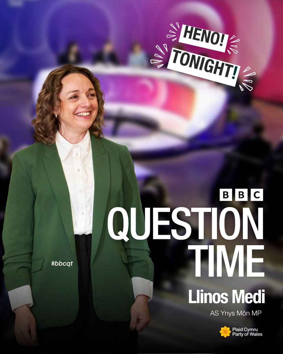 Plaid Cymru 🏴 (@plaid_cymru) on Twitter photo 🚨Don’t miss <a href="/llinos_medi/">Llinos Medi AS/MP</a> on Question Time tonight!
🚨Gwyliwch Llinos Medi AS ar Question Time heno!
🕘BBC iPlayer: 21:00
🕙BBC One: 22:40
#bbcqt 🚨Don’t miss <a href="/llinos_medi/">Llinos Medi AS/MP</a> on Question Time tonight!
🚨Gwyliwch Llinos Medi AS ar Question Time heno!
🕘BBC iPlayer: 21:00
🕙BBC One: 22:40
#bbcqt