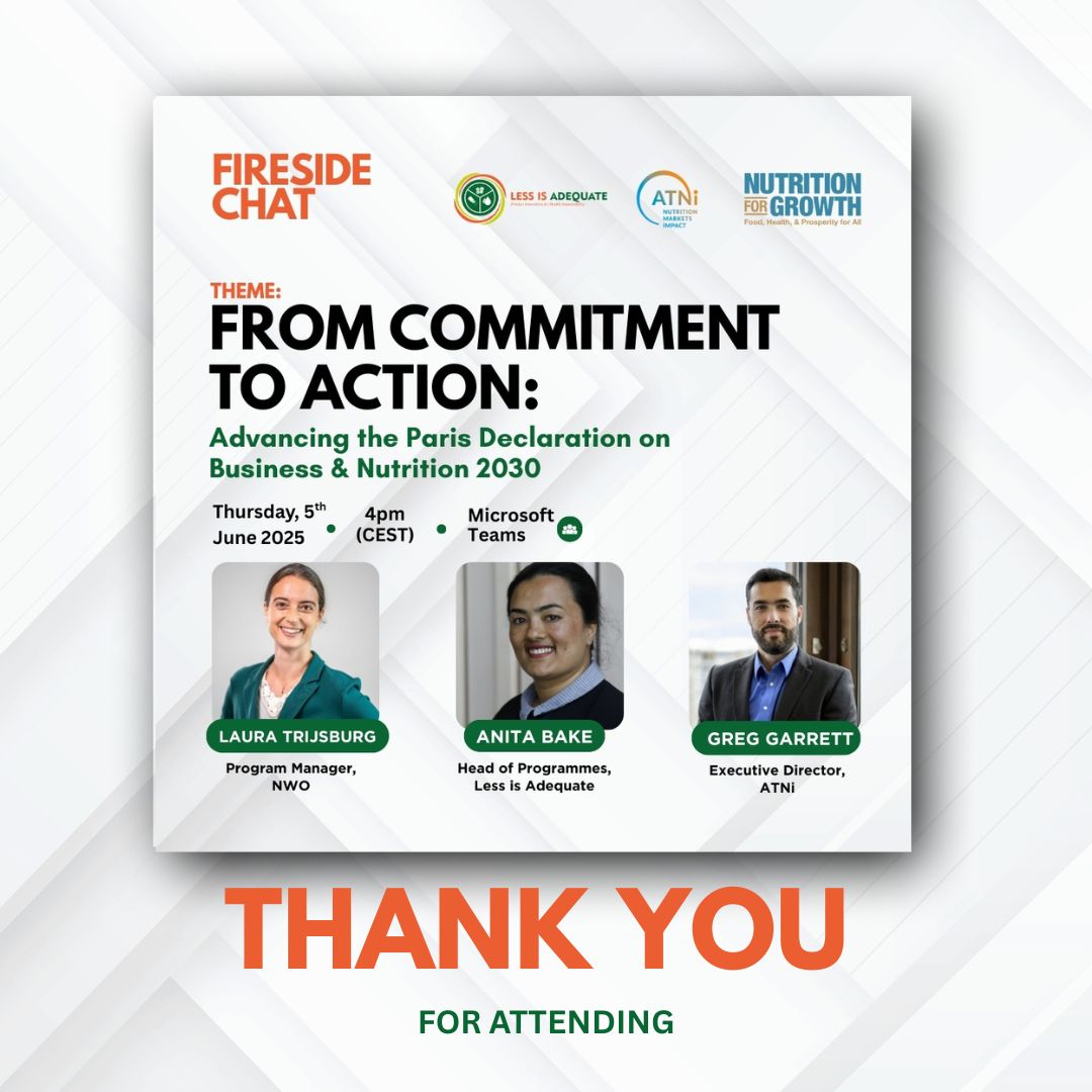 GPNI_Global's tweet photo. Thank you for joining our Fireside Chat on
 “From Commitment to Action: Advancing the Paris Declaration on Business &amp; Nutrition 2030.”

Thanks to speakers @BakeAnita &amp; @gsgarrett, and facilitator Laura Trijsburg.

Let’s keep the momentum going!
#Nutrition2030 #ParisDeclaration https://t.co/vf8lOhCyyR