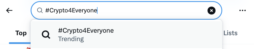 Chat, intern needs to prove something to his boss:

Type #Crypto4Everyone in the search bar and let me know if you see 'trending' too